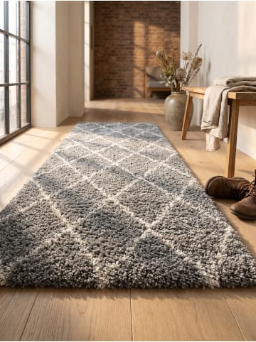 KADIMA DESIGN Teppich Hochflor Shaggy Waschbar Geometrisch DOLOMIT Strapazierfähig in Grau