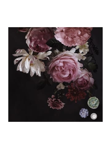 WALLART Vinyl-Teppich - Rosa Blumen auf Schwarz Vintage in Rosa