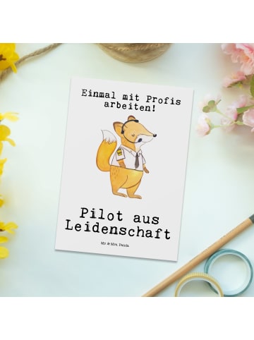 Mr. & Mrs. Panda Ansichtskarte Pilot Leidenschaft mit Spruch in Weiß