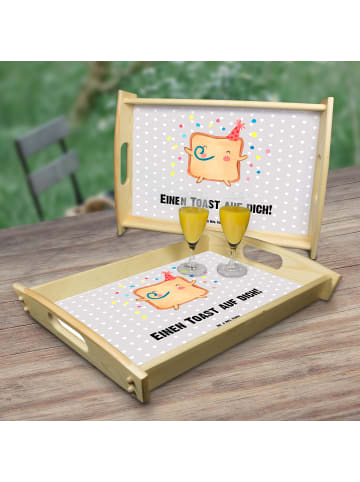 Mr. & Mrs. Panda Holztablett Toast Party mit Spruch in Grau Pastell