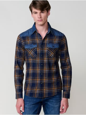KOROSHI Langarm-denimhemd in blau