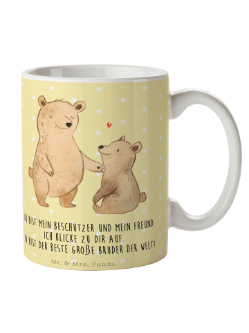 Mr. & Mrs. Panda Kaffeebecher Bär Großer Bruder mit Spruch in Gelb Pastell