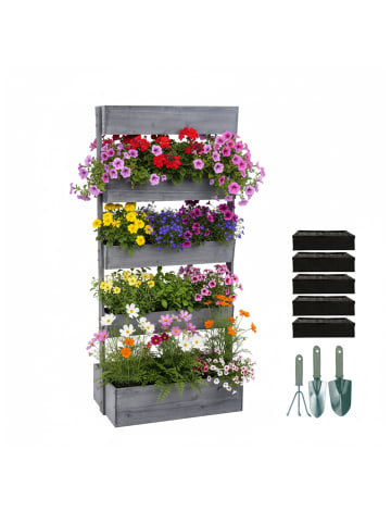 relaxdays Vertikalbeet "5 Kästen" in Grau - (B)80 x (H)180 x (T)48 cm