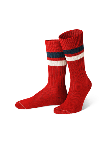 von Jungfeld Gerippte Crew Socken in Dunkelrot in mehrfarbig
