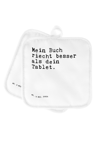 Mr. & Mrs. Panda 2er Set Topflappen Mein Buch riecht besser... m... in Weiß