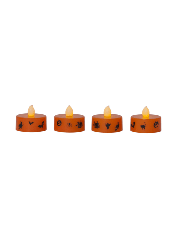 STAR Trading 4x LED Teelichter Halloween D:4cm mit Batterien in orange