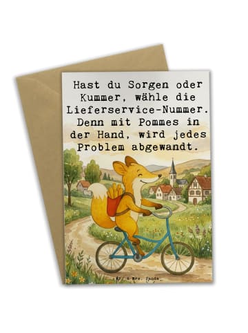 Mr. & Mrs. Panda Grußkarte Fuchs Lieferung Pommes Design mit Spruch in Weiß