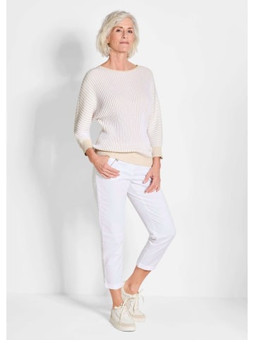 GOLDNER Kurzgröße:  Baumwollmix mit Fledermausärmeln in beige / weiß / gestreift