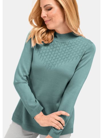 GOLDNER Eleganter Ajourpullover mit Stehbund in graugrün