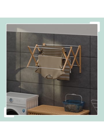 relaxdays Wäscheständer Natur/ Weiß - (B)71,5 x (H)45 x (T)59 cm