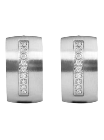 Adeliás Damen Ohrringe – Klappcreole aus Edelstahl mit Strass Steinchen in silber