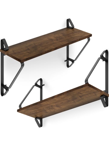 tectake 2er Set Wandregal Irvine 60 x 20 x 33,5 cm, Industrial Holz dunkel, rustikal