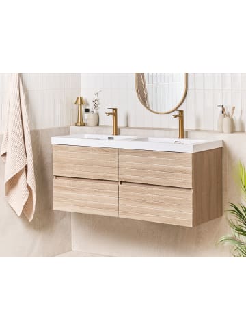 Beliani 2-tlg Badezimmerschrank mit Spiegel URUCU in Braun/Weiß