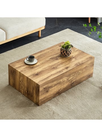 ABRIHOME Couchtisch in Hellbraun Marmoroptik 90x50x30 cm rechteckig für Wohnzimmer