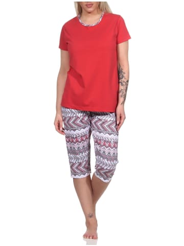 NORMANN kurzarm Schlafanzug Pyjama Caprihose Ethnolook - 77307 in rot