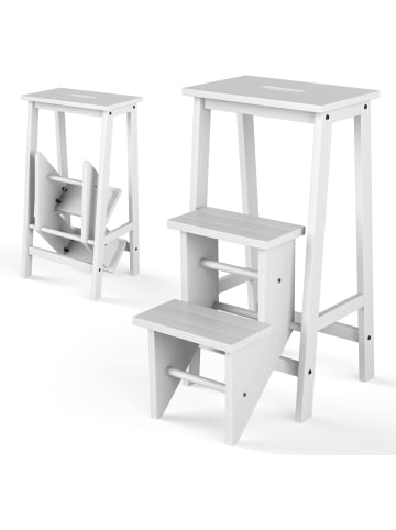 COSTWAY 3-stufig Tritthocker Massivholz bis zu 310kg in Weiß