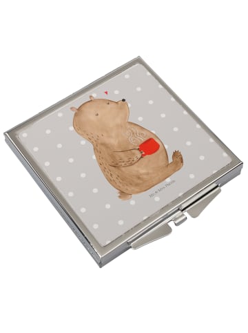 Mr. & Mrs. Panda Schminkspiegel Bär Kaffee ohne Spruch in Grau Pastell