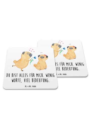 Mr. & Mrs. Panda Tischuntersetzer Mops Verliebt mit Spruch in Weiß