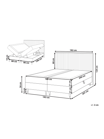 Beliani Doppelbett DAME in Beige - (W) 182 x (H) 124 x (L) 207 cm
