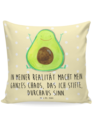 Mr. & Mrs. Panda Kuschel Kissen Avocado Glücklich mit Spruch in Gelb Pastell