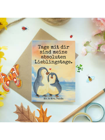 Mr. & Mrs. Panda Grußkarte Pinguin umarmen Design mit Spruch in Weiß