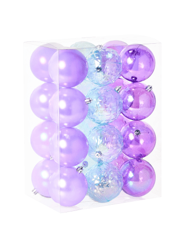 Beliani 24er-Set Weihnachtsbaumkugeln ASNEN in Violett/Silber