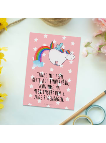 Mr. & Mrs. Panda Postkarte Einhorn Pegasus mit Spruch in Rot Pastell