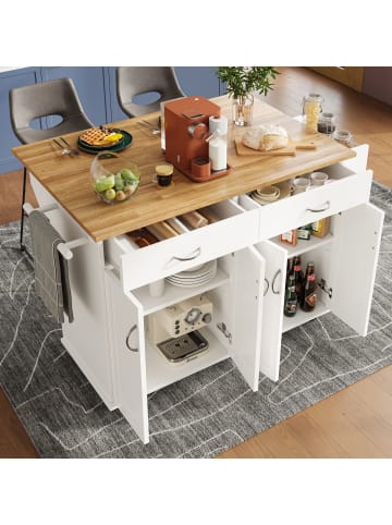 ABRIHOME Küchenwagen Kücheninsel mit Stauraum, Speisewagen mit Holzmaserung in Weiß