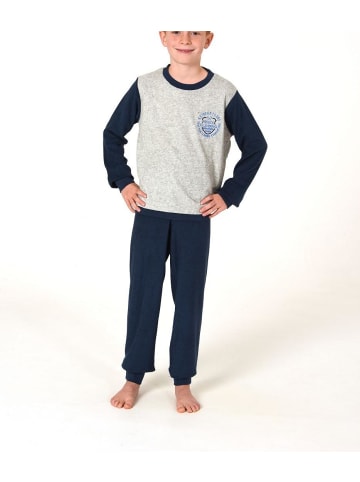 NORMANN Frottee Pyjama Schlafanzug Bündchen und Stickerei - 82841 in grau