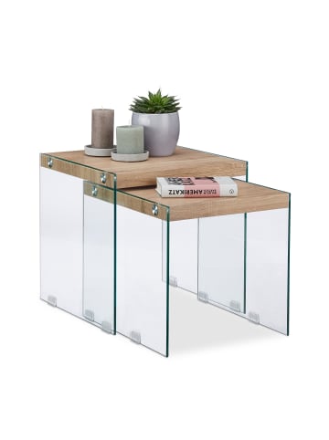 relaxdays 2er Set: Satztische in Natur