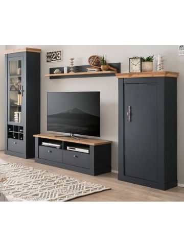 Furn.Design Wohnwand 4-teilig grau, Eiche Wotan, Landhaus 299 cm, Kombination mit Soft-Close
