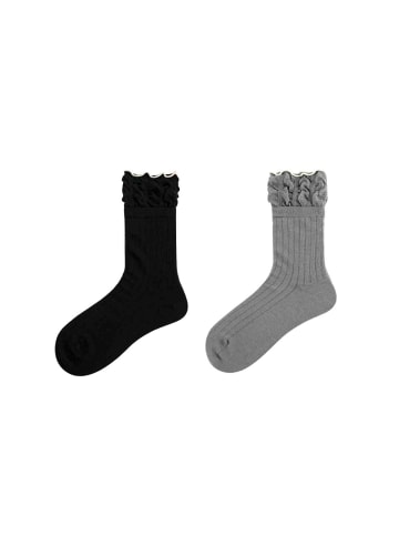 MUNADUNA 2er-Pack Doppelripp Bund mit Spitzen-Socken-Farb-Mix