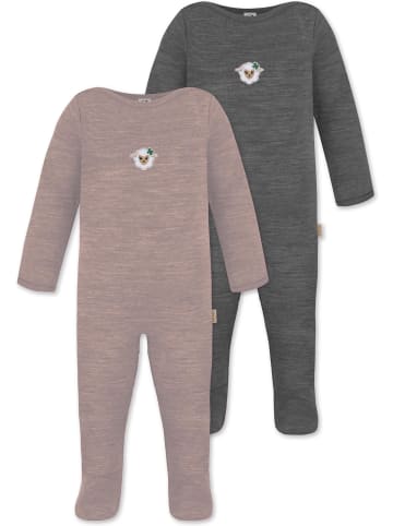 Normani Outdoor Sports 2x MERINO Babystrampler Levin in Rosa/Anthrazit