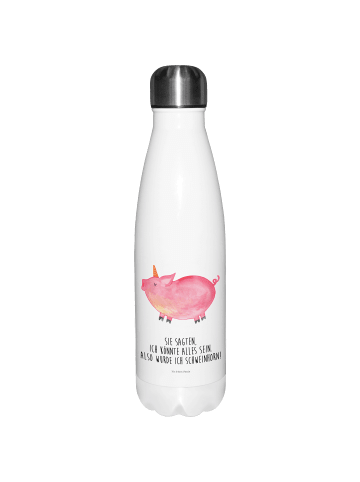 Mr. & Mrs. Panda Thermosflasche Einhorn Schwein mit Spruch in Weiß