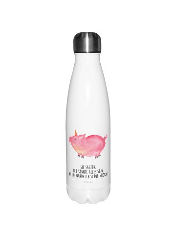 Mr. & Mrs. Panda Wasserflasche Einhorn Schwein mit Spruch in Weiß