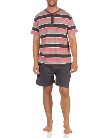 NORMANN Shorty Pyjama kurzarm Schlafanzug Streifen Knopfleiste am Hals - 53249 in rot