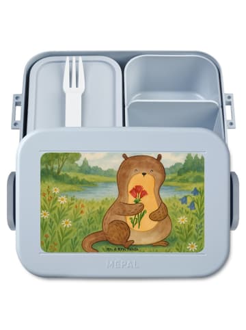 Mr. & Mrs. Panda Brotdose Otter Blumenstrauß Design ohne Spruch in Blau Pastell