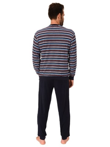 NORMANN langarm Frottee Schlafanzug Bündchen gestreifter - 77542 in blau