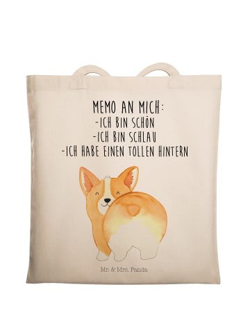 Mr. & Mrs. Panda Tote Bag Corgi Po mit Spruch in Creme