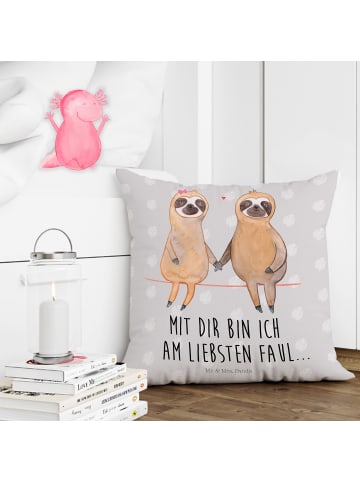 Mr. & Mrs. Panda kissen mikrofaser Faultier Pärchen mit Spruch in Grau Pastell