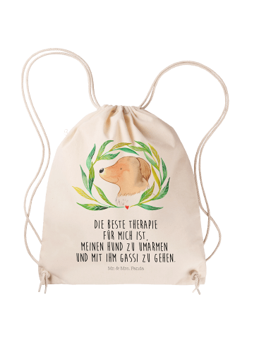 Mr. & Mrs. Panda Sportbeutel Hund Blumen mit Spruch in Creme