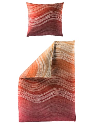 Bierbaum 2 tlg. Mako Satin Bettwäsche 135x200cm Wellen in Orange