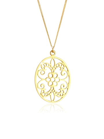 Elli Halskette 925 Sterling Silber Blume, Ornament, Oval in Gold