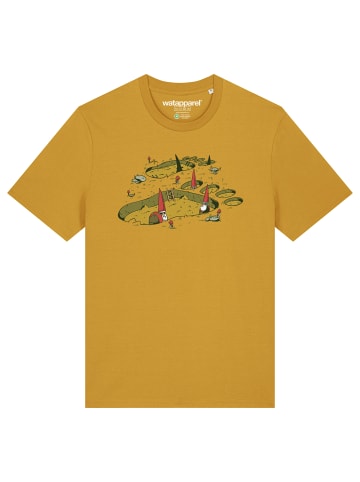 wat? Apparel T-Shirt Gnome Footprint in Ocker