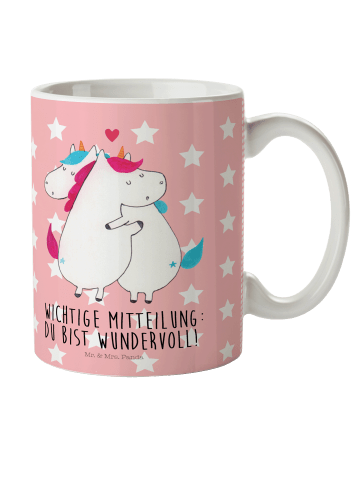 Mr. & Mrs. Panda Kindertasse Einhorn Mitteilung mit Spruch in Rot Pastell