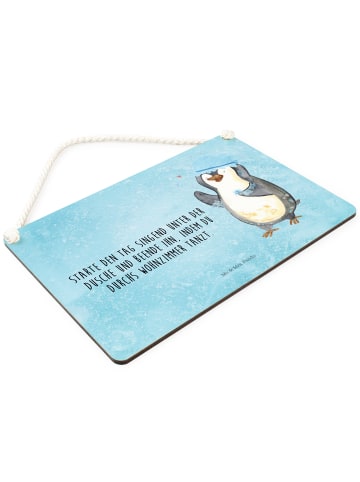 Mr. & Mrs. Panda Schild Pinguin Duschen mit Spruch in Eisblau