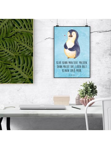 Mr. & Mrs. Panda kunstposter Pinguin Diät mit Spruch in Eisblau