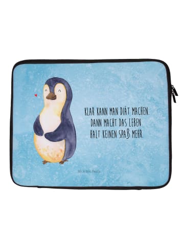 Mr. & Mrs. Panda Laptop Hülle Pinguin Diät mit Spruch in Eisblau