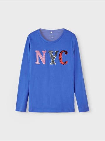 name it Langarm Pailletten Jersey Oberteil NKFOSILIA in Blau-2