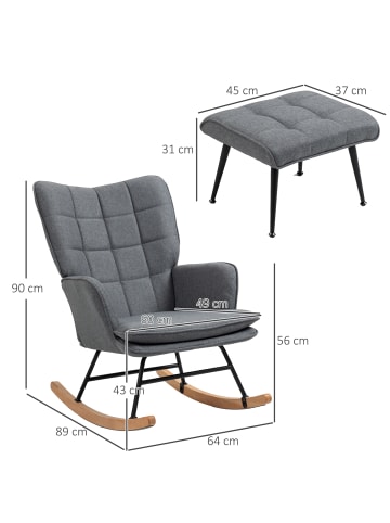HOMCOM Schaukelstuhl mit Hocker-64L x 89B x 90H cm-Grau